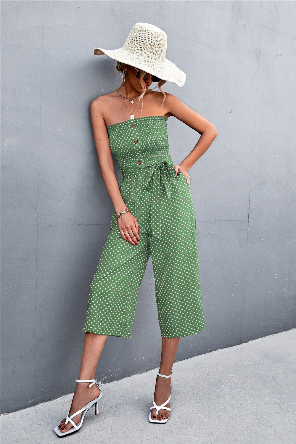 Damen Bandeau Jumpsuit mit lockerer Passform und Taschen EB
