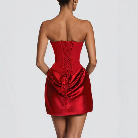 Damen Elegantes Minikleid mit schulterfreiem Schnitt und schimmerndem Material EB