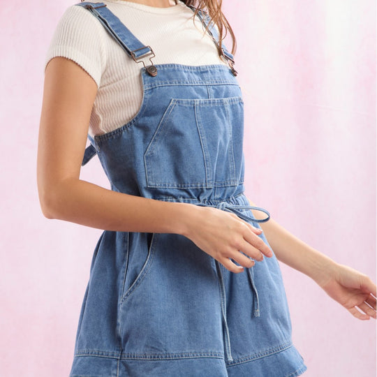 Damen Denim-Latzoverall mit verstellbaren Trägern und Taillenzug EB
