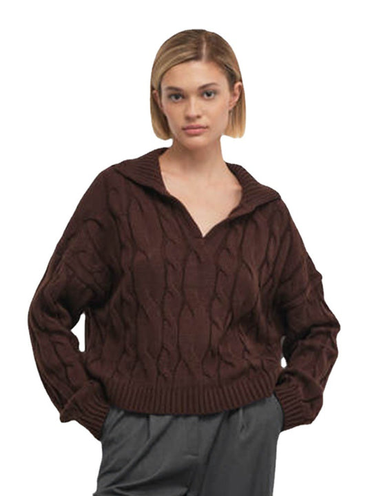 Damen Hoher Kragen Strickpullover mit Zopfmuster EB