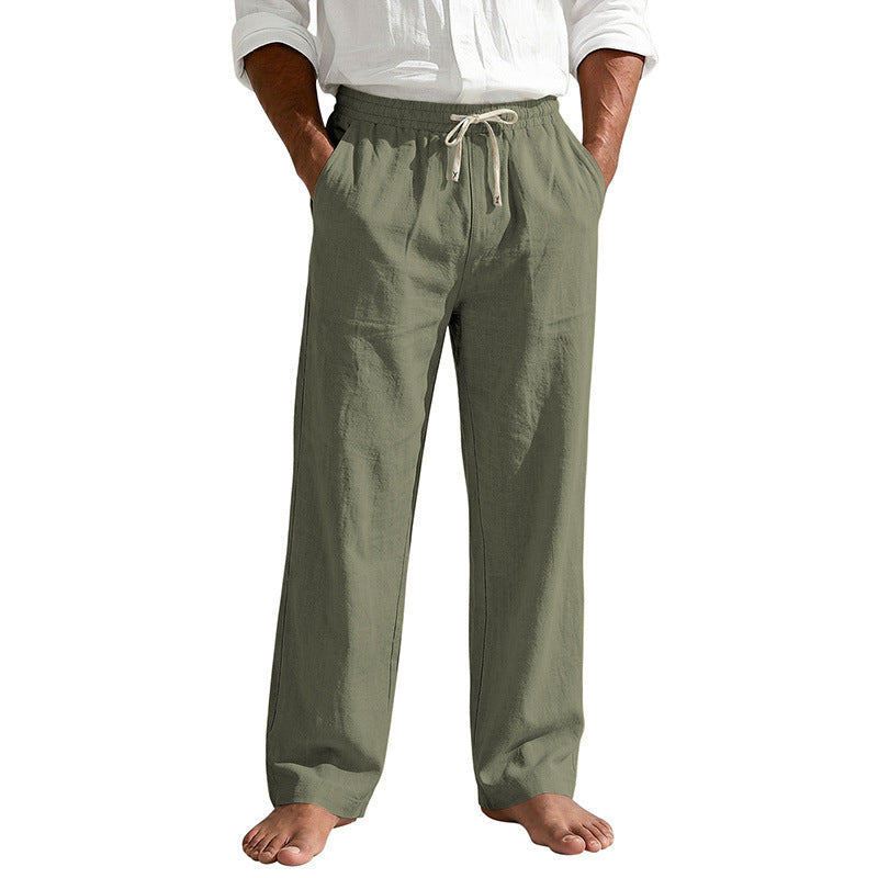 Herren Leinenoptik Relaxhose mit elastischem Bund, Tunnelzug und Seitentaschen EB