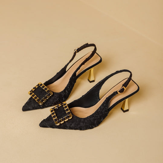 Damen Slingback-Pumps mit elegantem Schmuckdetail und modischem Blockabsatz EB