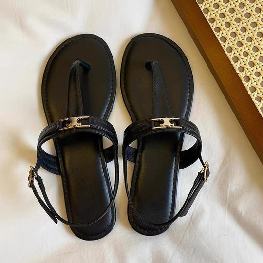Damen elegante Zehentrenner-Sandalen mit modischem Riemendesign EB