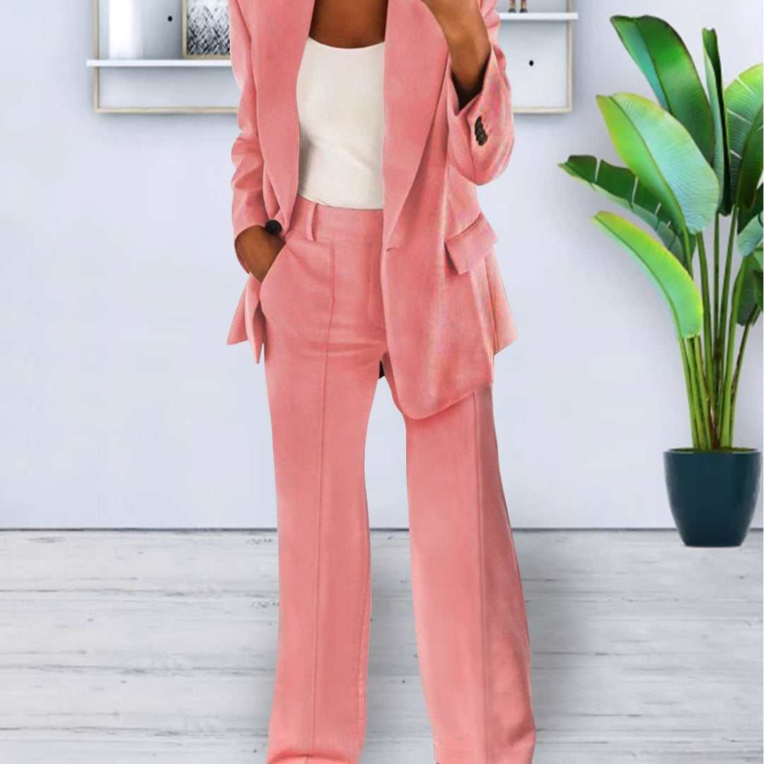 Damen Zweiteiliges Business-Casual Tailoring-Set mit Longline-Blazer und weitem Bundfalten-Hosenbein EB