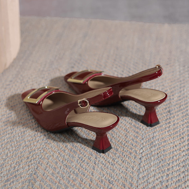 Damen Slingback-Pumps mit modischem Blockabsatz und eleganter Schnallenverzierung EB