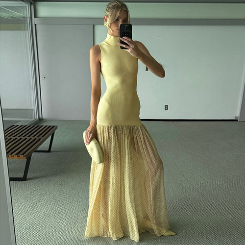 Damen Maxikleid mit ärmellosem Oberteil und romantischem Rüschensaum EB