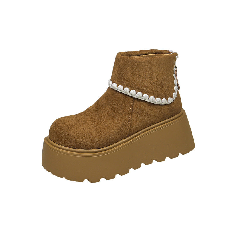 Damen Plattformstiefel mit warmem Innenfutter und dekorativem Abschlusssaum EB