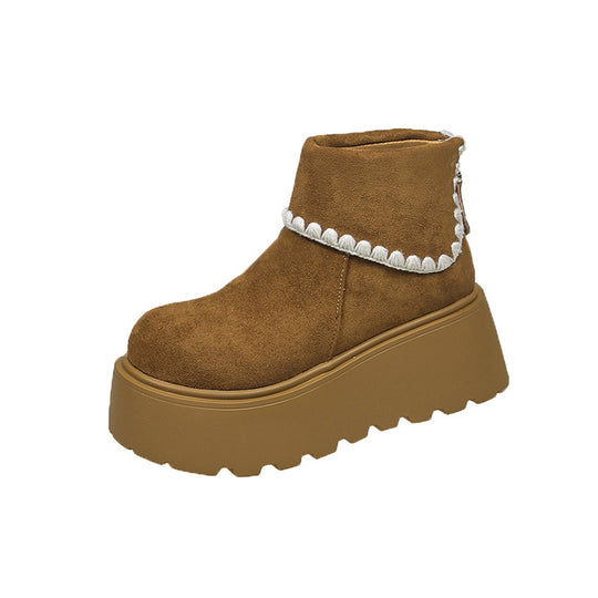 Damen Plattformstiefel mit warmem Innenfutter und dekorativem Abschlusssaum EB
