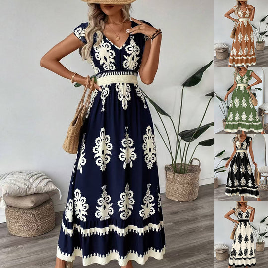 Damen Maxikleid mit floralem Muster und V-Ausschnitt EB