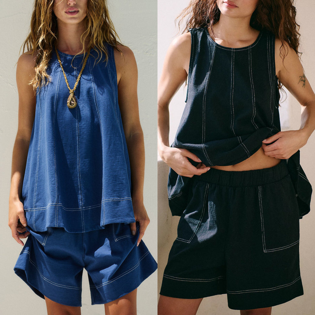 Damen lässiges Top und Shorts Set mit weitem Schnitt EB