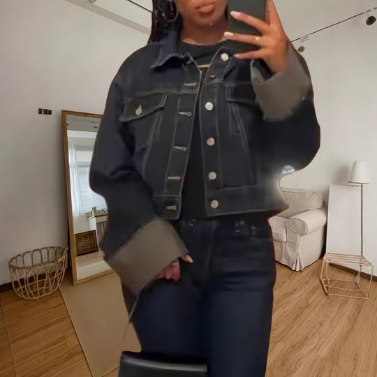 Damen cropped Denimjacke mit strukturiertem Schnitt EB