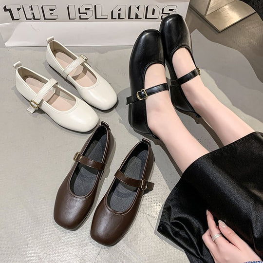 Damen komfortable Ballerinas mit verstellbarem Riemen und elegantem Schnallenakzent EB