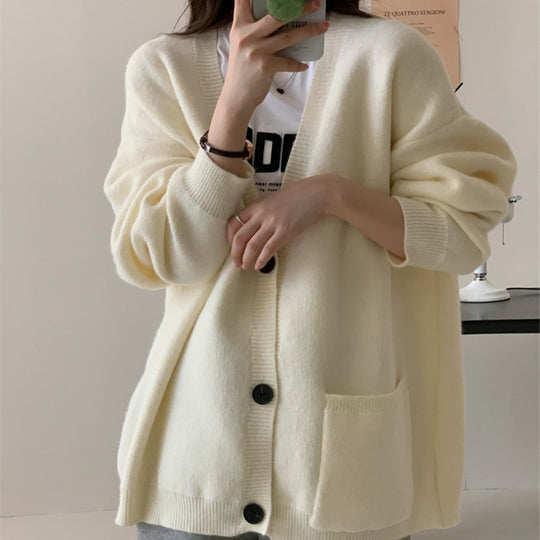 Damen Großer, bequemer Strickcardigan mit Knöpfen und Taschen EB