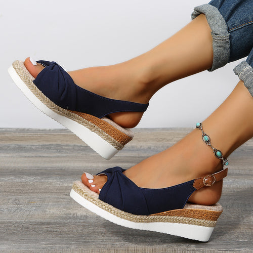 Damen Wedge-Pantoletten mit dekorativem Knoten-Design und komfortablem Fußbett EB