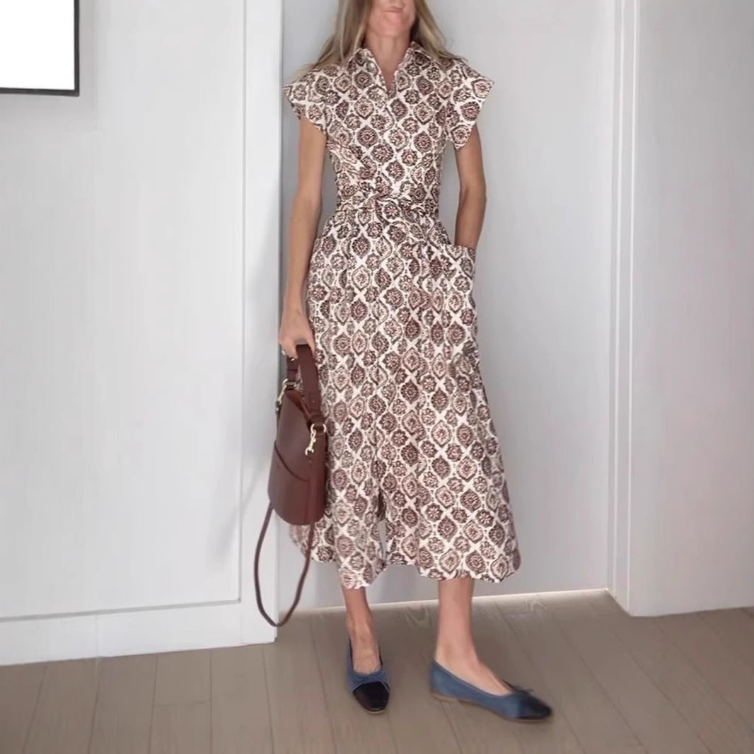 Damen Maxikleid mit elegantem Blütenmuster und raffiniertem Taillenzug EB