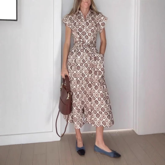Damen Maxikleid mit elegantem Blütenmuster und raffiniertem Taillenzug EB