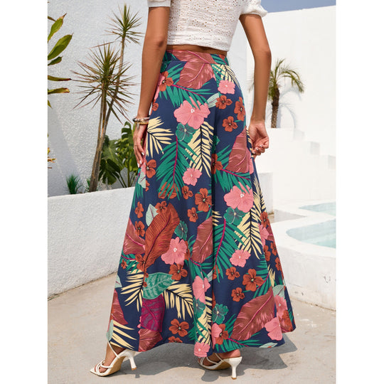 Damen Maxirock mit floralem Print und fließendem Stoff EB