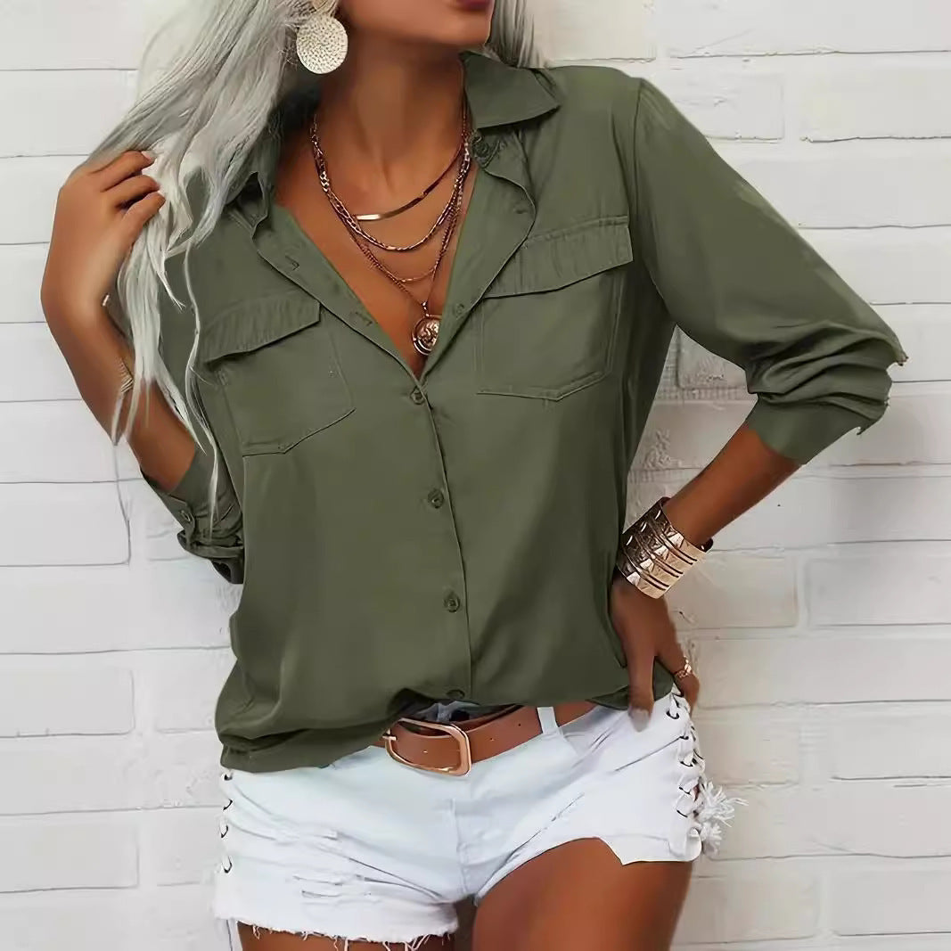 Damen lässige Bluse mit Taschen EB