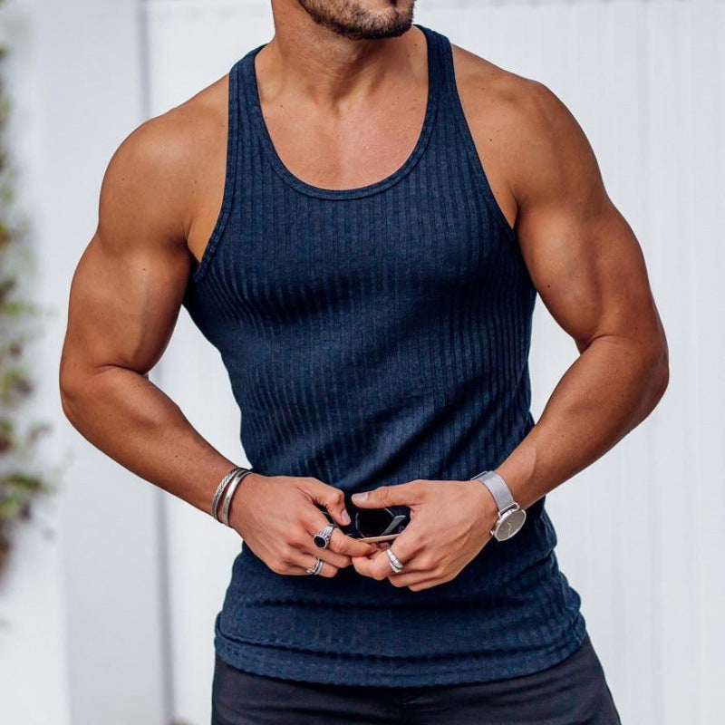 Herren nan geripptes Muskelshirt mit U-Ausschnitt und stretchigem Baumwollmix EB