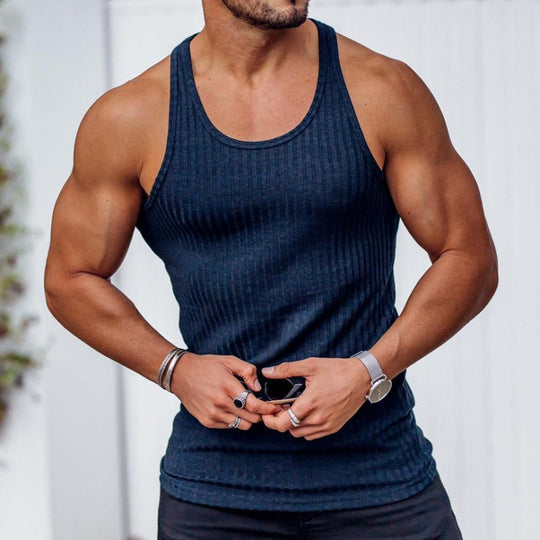 Herren nan geripptes Muskelshirt mit U-Ausschnitt und stretchigem Baumwollmix EB