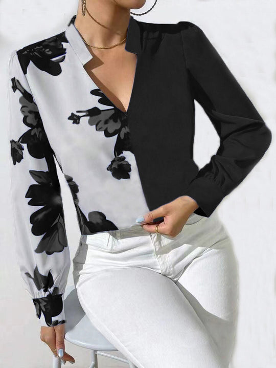 Damen Bluse mit einzigartigem floralen Muster und elegantem V-Ausschnitt EB