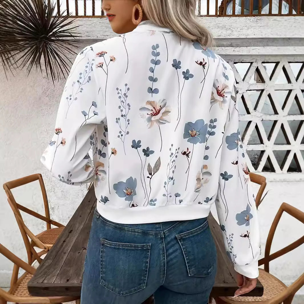Damen Bomberjacke mit floralem Design und elastischen Bündchen EB