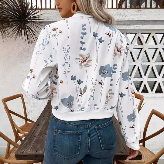 Damen Bomberjacke mit floralem Design und elastischen Bündchen EB
