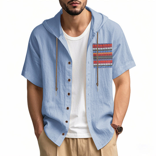 Herren leichtes Kapuzenshirt mit buntem Muster und strukturierter Oberfläche EB
