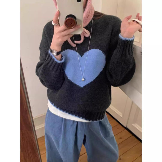 Damen angesagter Pullover mit Herzmotiv und lässigem Schnitt EB