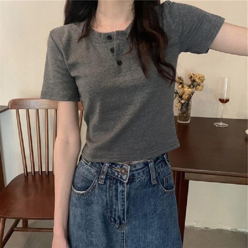 Damen Kurzarm Henley-Shirt EB