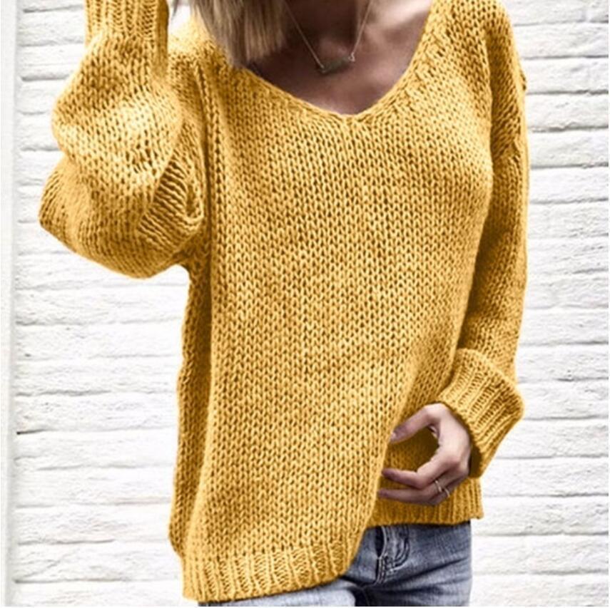 Damen Grober V-Pullover mit lässigem Schnitt und strukturiertem Gewebe EB