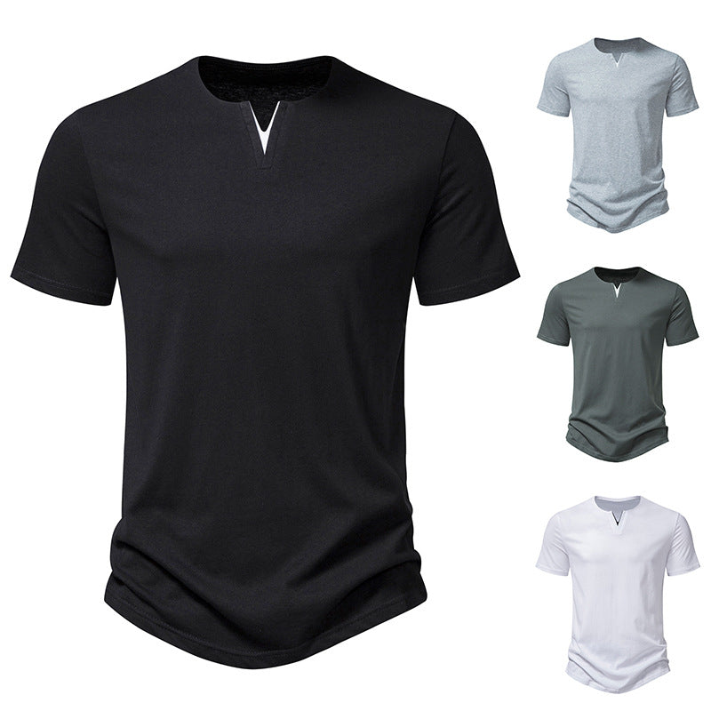 Herren Kurzarm-Henley-T-Shirt mit kreativem V-Ausschnitt und angenehmem Tragegefühl EB
