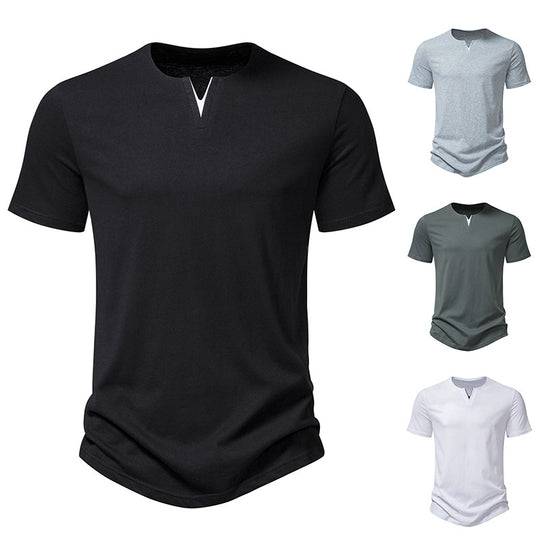 Herren Kurzarm-Henley-T-Shirt mit kreativem V-Ausschnitt und angenehmem Tragegefühl EB