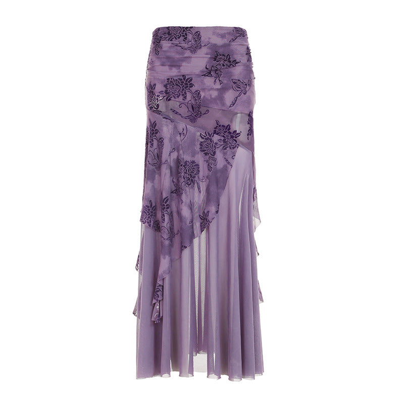 Damen Maxi-Rock mit floralem Design und asymmetrischem Schnitt EB