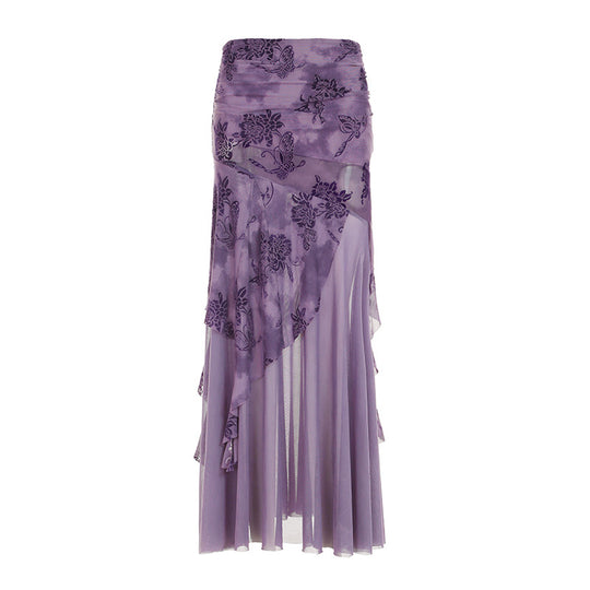 Damen Maxi-Rock mit floralem Design und asymmetrischem Schnitt EB
