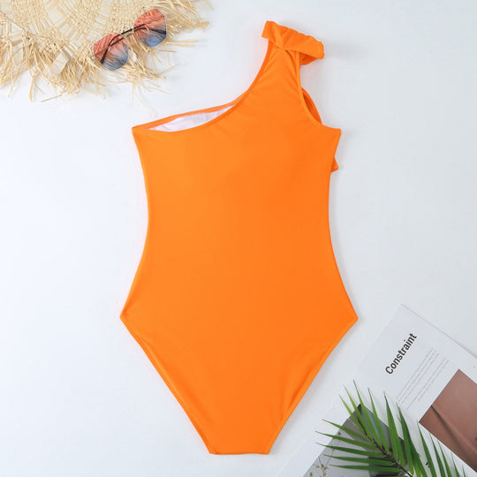 Damen Einteiler Badeanzug mit asymmetrischem Schnitt und modischem Wickelrock EB