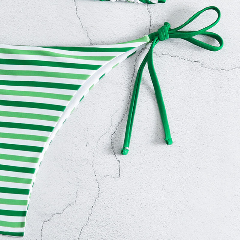Damen Triangel-Bikini mit verspieltem Streifenmuster und verstellbaren Bindebändern EB