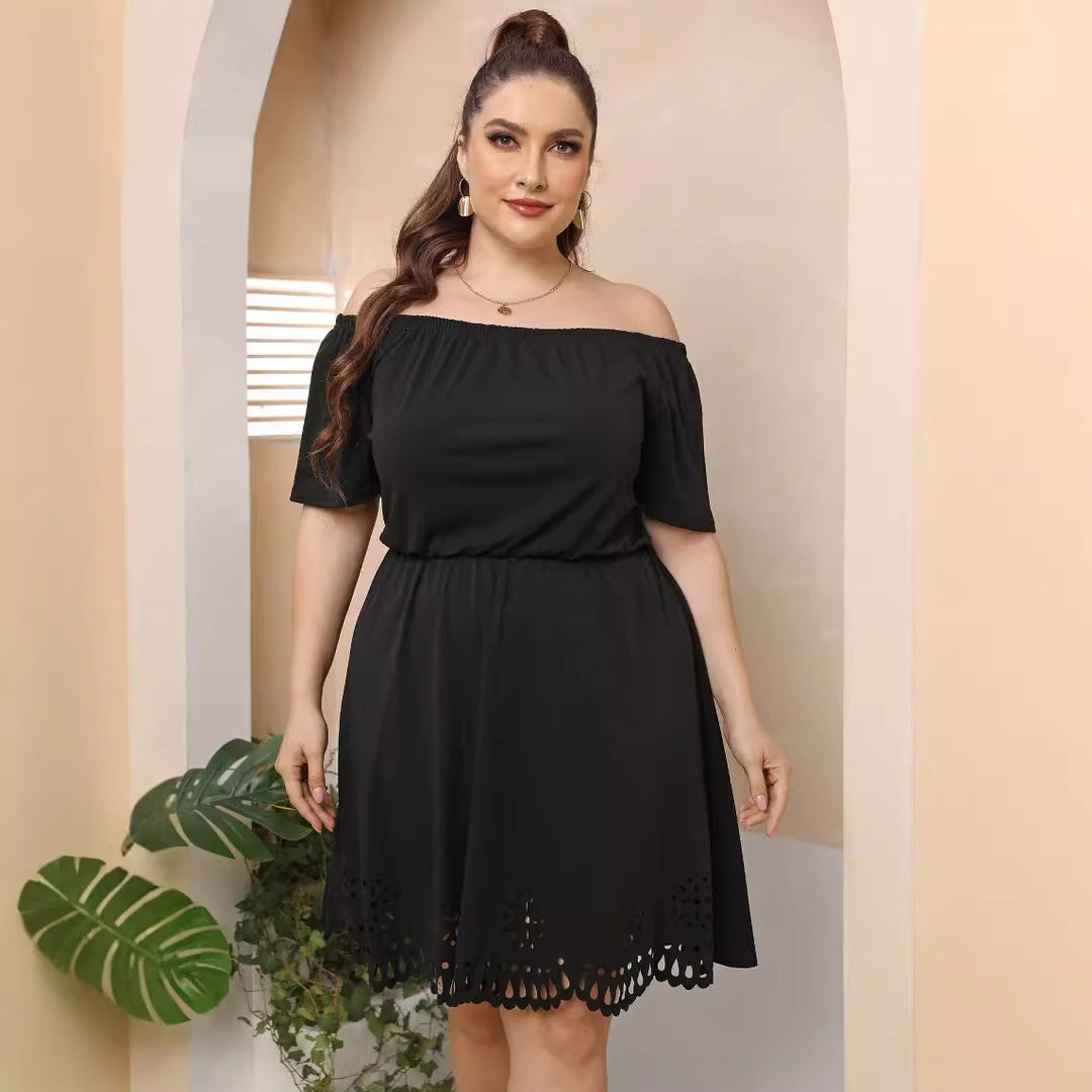 Damen Off-Shoulder Kleid mit dekorativem Lochmuster EB