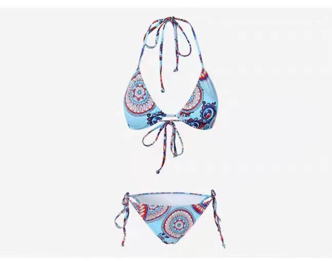 Damen Triangel-Bikini-Set mit verstellbaren Bindebändern und buntem Mandala-Muster EB