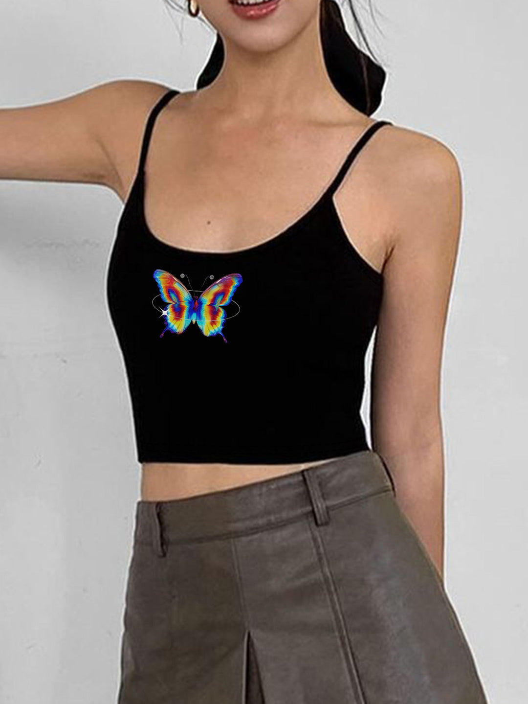 Damen Crop-Top mit motivierendem Statementdruck und feinen Spaghettiträgern EB