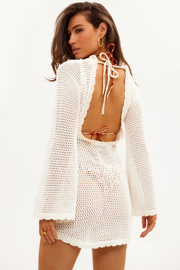 Damen gehäkeltes Crop-Top mit weitem Ärmel und lockerer Passform EB
