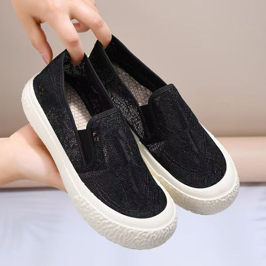 Damen Modische Slip-On Sneaker aus Spitze mit elastischem Einstieg EB