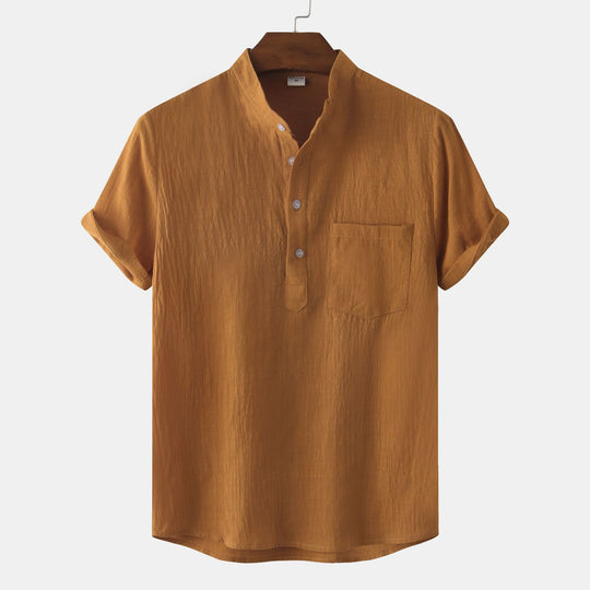 Herren Kurzarmhemd im legeren Henley-Stil mit Brusttasche EB