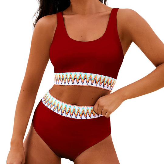 Damen Hoch tailliertes Bikini-Set mit modischem gestreiftem Bund EB