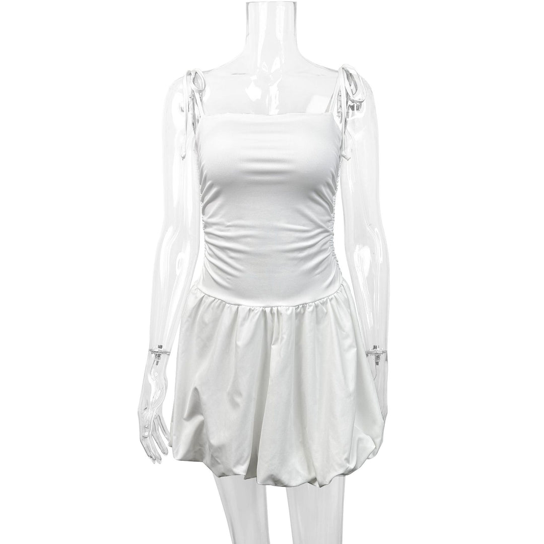 Damen verspieltes Minikleid mit verstellbaren Spaghetti-Trägern und raffiniertem Rüschensaum EB
