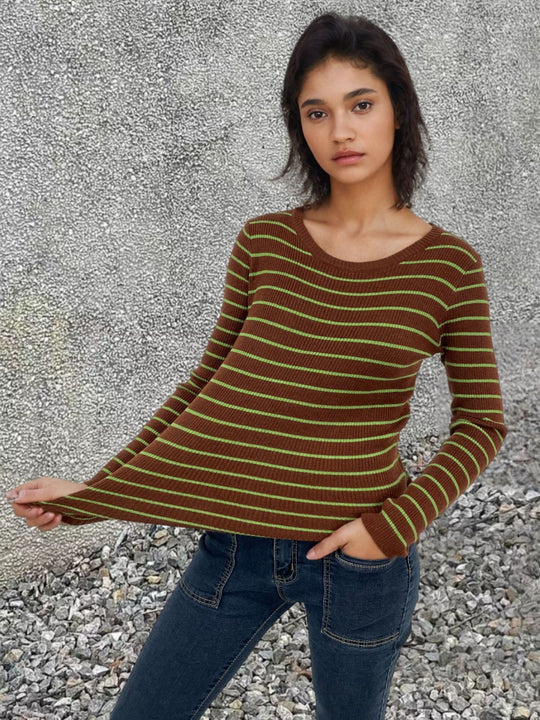 Damen Langärmliger Pullover mit modernem Streifenmuster und bequemem Schnitt EB