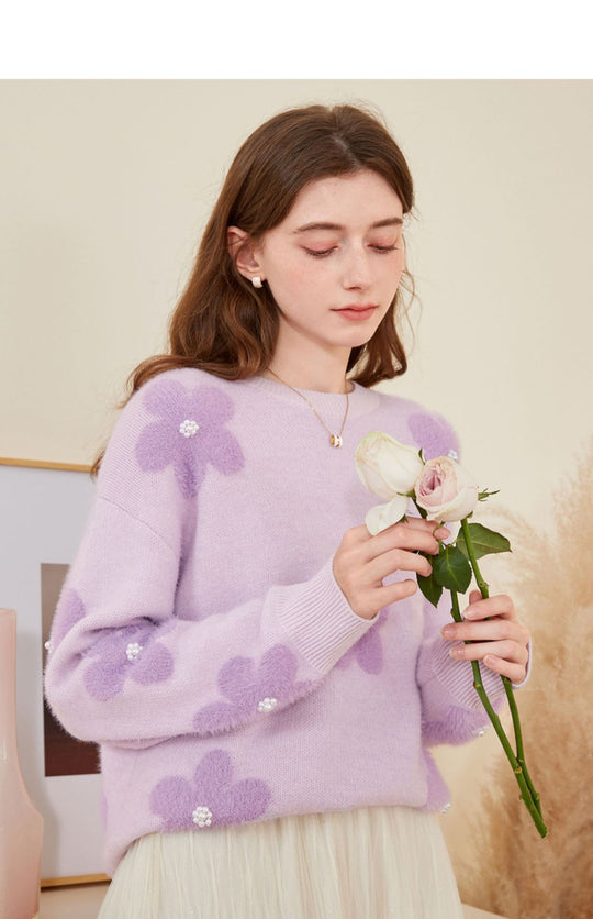 Damen Weicher Strickpullover mit strukturiertem Applikationsdesign EB