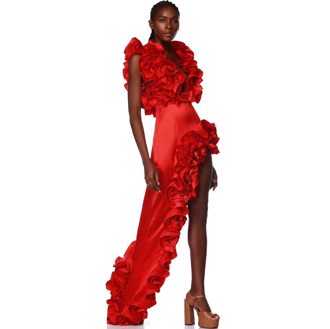 Damen Eleganter Badeanzug mit Rüschen und weitem Hosen-Design EB