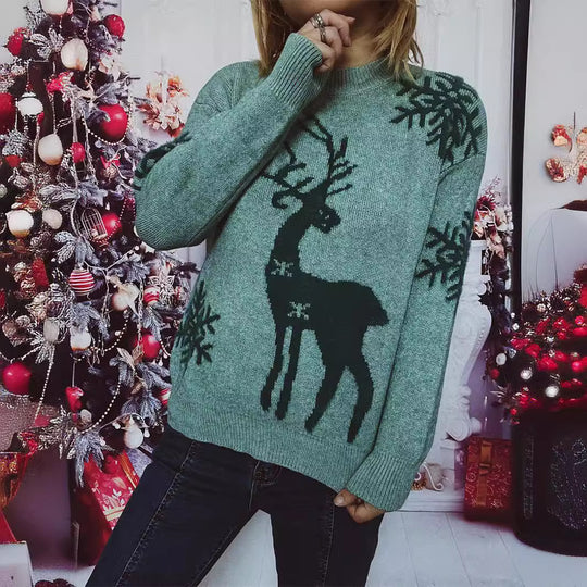Damen Weihnachts-Pullover mit festlichem Rentiermotiv und angenehmem Schnitt EB