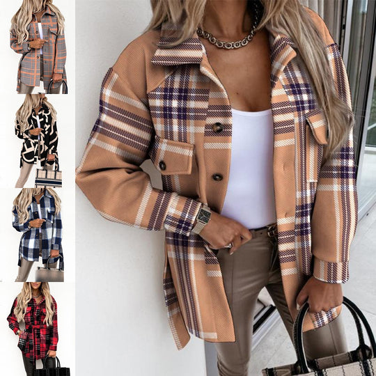 Damen Oversized Karo-Hemdenjacke aus weichem Material EB